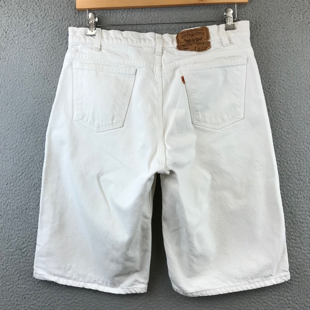 Vintage Levi's White Denim Relaxed Fit Long Shorts Men's Size 34 orange tab